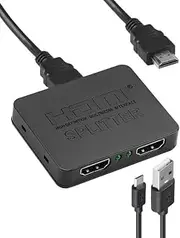 HDMI Splitter 1 in 2 Out, 2 Port HDMI Splitter Dual Monitor Adapter for PS4 Xbox Sky Box Fire Stick Full HD HDTV Blu-ray DVD