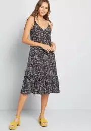 NWT ModCloth Women's It's a Go Tie Shoulder Dress - Black/White - Size Medium