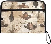 YMXFXP Cactus Cowboy Hat Expandable Filing Folder, 13-Pocket Funny Cute Design with Sticky Labels, A4 Letter Size Document Organizer for Office, School, Boys, Girls