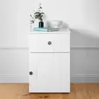 PORTO BEDSIDE TABLE - WHITE - VJ PANEL - ROUND BLACK