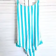NWT GIRLS TARGET CAT & JACK 1 PIECE AQUA & WHITE STRIPED SWIMSUIT L (10-12) PLUS