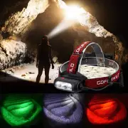 White&Red&Green LED Headlamp USB Rechargeable Headlight Head Torch Lamp