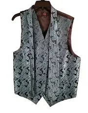 NEW Men's XL Paisley Design Dress Vest & Neck Tie Set For Suit or Tux Teal Black