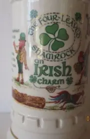 Old Fitzgerald Empty Porcelain Whiskey Bottle - Shamrock - Irish Charm 1977