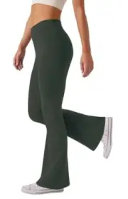Women's High Waist Bootcut Yoga Pants Tummy Control Workout Small Dark Green