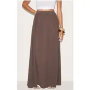 Dark Chocolate Cotton Cheesecloth Elasticated Waist Maxi Skirt, Dark Chocolate