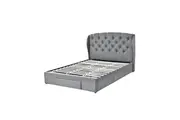Design Square Fabric Queen Tufted Headboard Bed Frame With Drawers Storage - Dark Grey