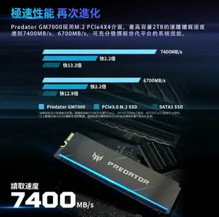 Acer 宏碁 Predator GM7000 1T 2T 4T SSD 5年保 M.2 PCIe 固態硬碟