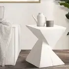 Oikiture Side Table Coffee Bedside End Stool Stand Terrazzo Stone Outdoor White