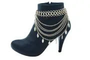 Women Gold Metal Chain Boot Bracelet Anklet Shoe Leaf Charm Multi Waves Strands