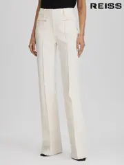 Reiss Cream Claude Petite High Rise Flared Trousers (975791) | $310