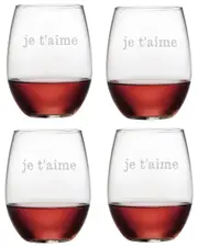 Susquehanna Glass Je T'aime Set of 4 21oz Stemless Wines
