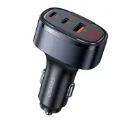 USAMS CC257 C42 100W 3-Port USB PD Car Charger Adapter USB-A+USB-C+iP Support PD QC AFC SCP FCP PPS Fast Charging with R