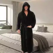 Mens Bathrobe Cloak Bath Robe Coat Hooded Soft Winter Fleece Dressing Gown