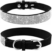 haoyueer Rhinestone Dog Collar, Cute Dazzling Sparkling Soft Suede Leather Dog Cat Rhinestone Collar Crystal Diamond Pet Dog Puppy Collar(Black,M)