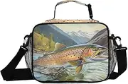 Trout Closeup River Insulated Lunch Box for Women Men - Ideal for Work, Picnics - Includes Adjustable Shoulder Strap