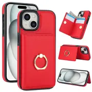 IPhone 15 Plus Case With Card Holder,Military Grade Drop Protection,Durable Shockproof Cover-Red