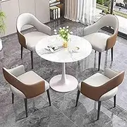 HOLGVE Office Reception Room Club Table, Space-Saving Conference Table Dining Table, offee Table and Chair Set, Negotiation Table Round Table and PU backrest Chair Sets5-Piece(Brown)