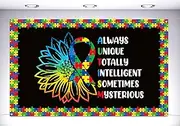 Vohado Autism Awareness Photo Booth Backdrop Love Needs No Words April Decor Puzzle Piece Ribbon Photography Background Wall Decor-5.9×3.6ft