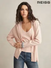 Reiss Pink Lucy Lyocell Blend V-Neck Cardigan (AP8464) | $265