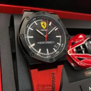 FERRARI手錶, 男女通用錶 42mm 黑圓形, 八角形精鋼錶殼 黑色方格紋錶面款 FE00002