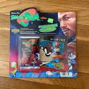 Vintage Space Jam 1996 Tasmanian Devil Figure & Upper Deck Pack Of 8 Cards Rare