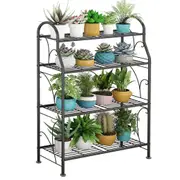 DelSol Indoor Plant Stands 4 Tier Metal Outdoor Corner Plant Shelf Multiple Flower Holder