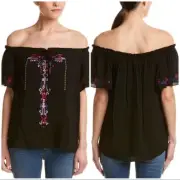 NWT $198 Parker Embroidered Off The Shoulder peasant blouse black medium