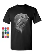 A Cat at Night T-Shirt Space Cat Lovers Moon Kitty Meow Purr Mens Tee Shirt