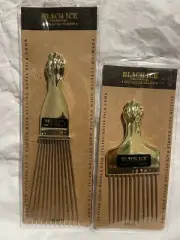 (2) Black Ice Professional Signature Series Metal Pick Comb Gold Fist Handle