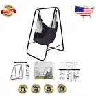 Patented Weather-Resistant Hammock Chair Stand with Cotton Swing Chair - 450 lbs