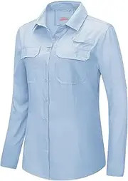 [33,000ft] Women's Long Sleeve Shirts Safari Shirts UPF50 Sun Protection Button Down Shirt Moisture Wicking Quick Dry Top Ladies Casual Outdoor Shirt for Walking Fishing Hiking Travel