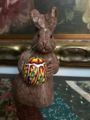 Easter Rabbit Handmade Stone Candles Inc. Berkeley Cali Carved Hand Painted 6.5"