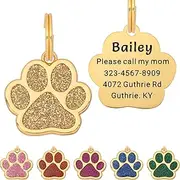 Artinst Dog Tag Personalized Custom Engraving Up to 5 Lines of Content for Your Pet's Name and Information Cute Paw Shaped Pet Id Tag (Gold)
