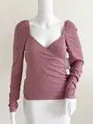 Abound Women's Mauve Faux Wrap Top Sz Small V-neck Long Sleeves Pullover Stretch