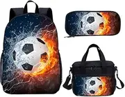 3 Pcs/Set Football School Bag Football Fans Satchel Students Backpack with Pencil Bag Lunch Bag