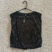 NWT White House Black Market Sequin Sleeveless Black Bubble Hem Top Size XS