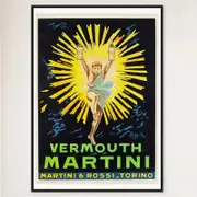 Galrie Vintage Vermouth Martini Rossi Torino Advertising Poster for Home Decor, Black Frame, A2 42 x 60cm (16 x 24inch)
