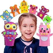 Animal Hand Puppets Kit Sewing Crafts for Kids 4-8 Pack of 8 Felt Puppet DIY Story Telling Halloween Gifts Pretend Play Party Supplies