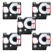 5PK Red on White label tape 12mmx7m For DYMO D1 45015 LabelManager 200 400 450D