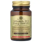Solgar, Vitamin D3, Natural Strawberry Banana Swirl, 25 mcg (1,000 IU), 100 Chewable Tablets
