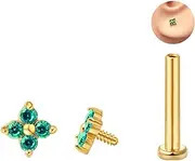 [FANSING] CZ Flower Internally Threaded Flat Back Earring Labret Stud for Cartilage Tragus Helix Conch