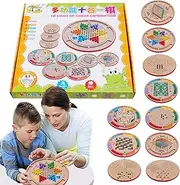 Checkers and Chess Board Game,Wood Multifunctional Chess Game Set - Interactive Kids Play Set for Children Boys Girls Women Men