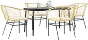 5 Piece Garden Dining Set with Cushions Brown Poly Rattan Glass,Outdoor Furniture Sets-3334508