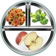 Stainless Steel Baby Plates with Suction,Stainless Steel Dishes Dishwasher Safe Metal Food Tray - Divided Serving Tray Portion Control Plate with Silicone Base for Home School