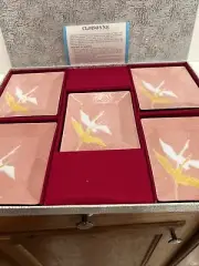 Vtg Set 5 Tutanka Japanese Cloisonne Enamel Metal Tray Flying Cranes Gold Yellow