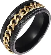 [Mulmoy] 8 mm Titanium Stainless Steel Rotating Chain Ring Punk Style Personality Men's Ring Jewelry Charm Party Gift
