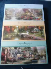3 NEW Thomas Kinkade Panoramic 700 Piece Jigsaw Puzzles: Hometown Lake + 2
