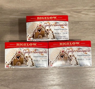 Bigelow Ginger Snappish Snappy Ginger Tea Herbal Lemon 18 Bags/Box (3 pack)