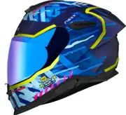 Nexx Y.100R Urbangram, full face helmet , color: Matt Dark Blue/Blue/Neon-Yellow , size: S